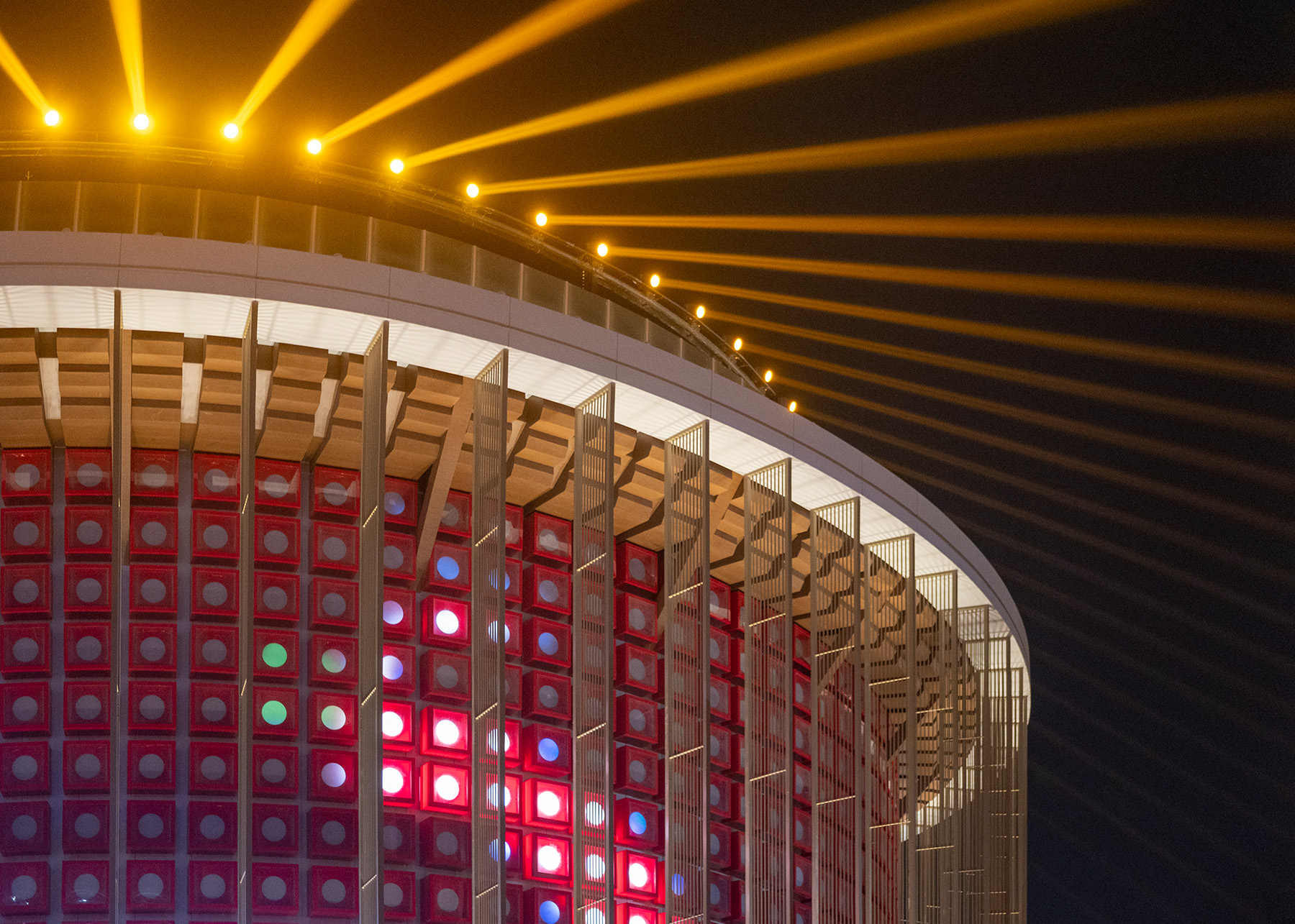 A photo of China's World Expo pavilion at night
