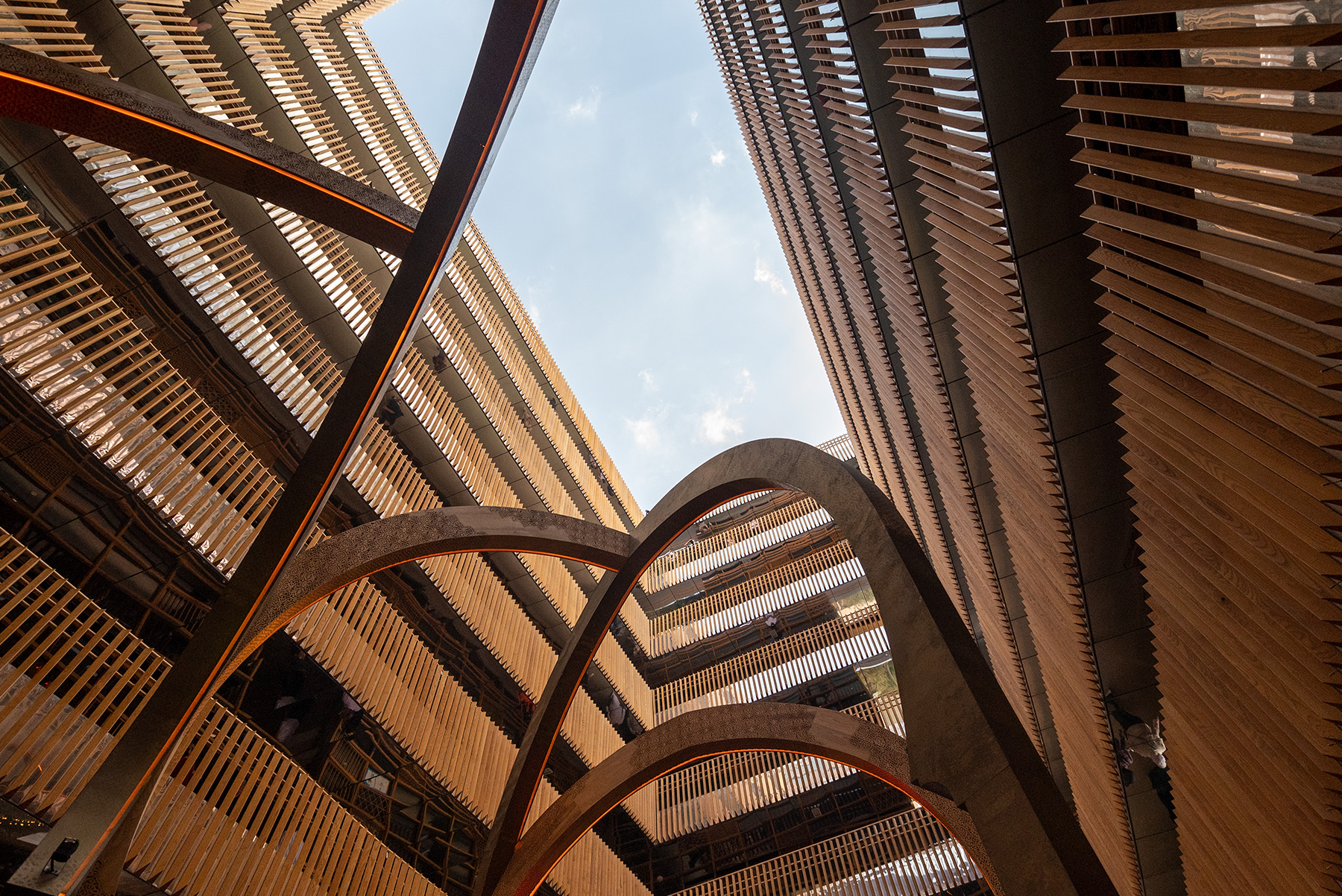 A abstract photo of the Morocco pavilion at the World Expo